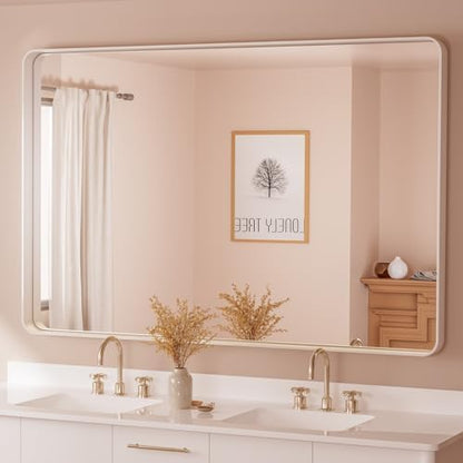 TETOTE White Framed Mirror for Bathroom 60 x 36 Metal Frame Wall Mounted Rectangle Mirror for Vanity with Sandy Textured Surface(Horizontal/Vertical)