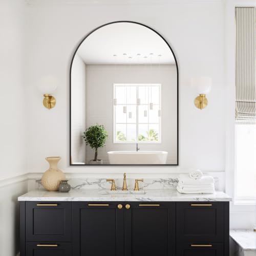 Delma Arched Bathroom Mirror, Black, 40"x30"