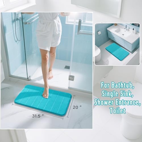 Yimobra Memory Foam Bath Mat, Super Soft Absorbent Bathroom Rug Non Slip 31.5x20 Inch, Quick Dry, Machine Washable Floor Carpet for Tub Shower, Home Decor Accessories, Lake Blue