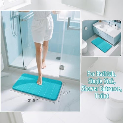 Yimobra Memory Foam Bath Mat, Super Soft Absorbent Bathroom Rug Non Slip 31.5x20 Inch, Quick Dry, Machine Washable Floor Carpet for Tub Shower, Home Decor Accessories, Lake Blue