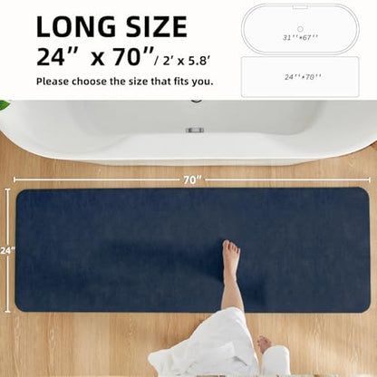 TYUU Thin Bath Mat Runner, Long Bathroom Rugs Non Slip, 24x70 Navy Blue