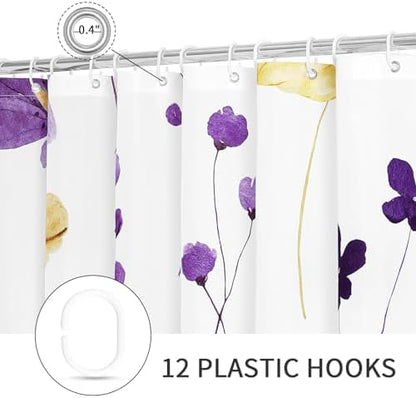Gibelle Purple Yellow Watercolor Floral Fabric Shower Curtain, 72x72
