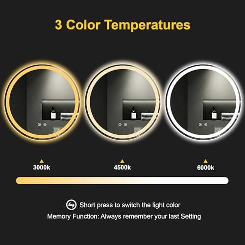 Round LED Bathroom Mirror with Lights, 28 Inch Circle Lighted Vanity Mirror