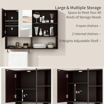 Bathroom Wall Cabinet, Medicine Cabinet with Mirror, Espresso