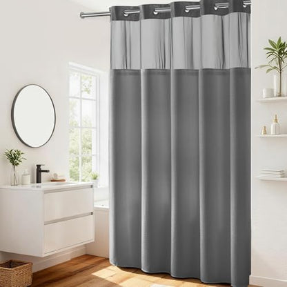 River Dream Heavyweight Waffle No Hook Shower Curtain with Liner,Gray,71x86