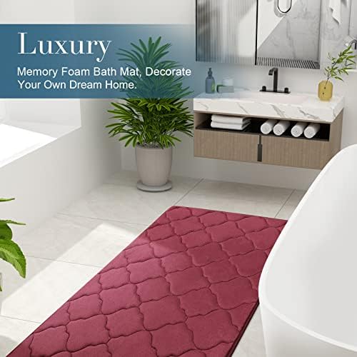 OLANLY Memory Foam Bath Mat Rug 59x20, Ultra Soft Bathroom Rugs, Burgundy