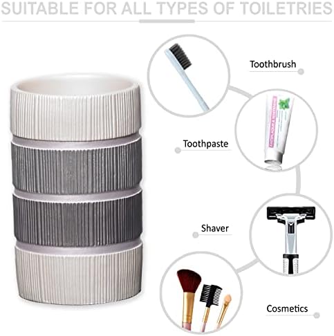 Zahari Home 4pc Modern Line Modern Bathroom Accessories Set Modern Soap Dispenser, Tumbler, Tooth Brush Holder and Dish Soap Holder Luxury Contemporary Grey Decor Unique Design Luxury Bath Set