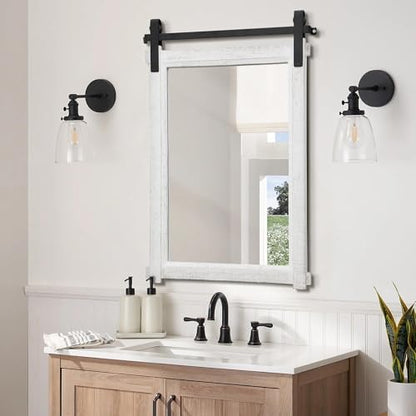 Besdomus Farmhouse Bathroom Vanity Mirror: 24"x36" White Rustic Barn Door