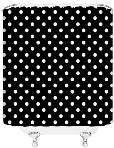 Polka Dot Shower Curtain Black White Retro Spot Vintage Fabric Decorative Bathroom Curtains with Hooks,70" Wx75 H