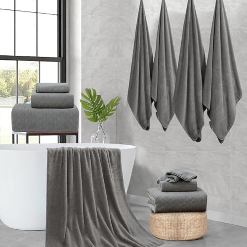 8-Piece Bath Towels Set,2 Oversized Large Bath Towels Sheet,2 Hand Towels and 4 Washcloths - 600 GSM Soft Microfiber Highly Absorbent Quick Dry Shower Towel Collection for Bathroom Hotel and Spa,Brown