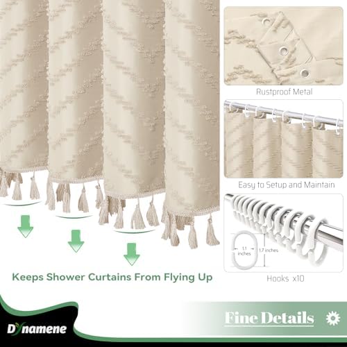 Dynamene Stall Boho Farmhouse Shower Curtain Tufted Chevron 54"x78" Beige