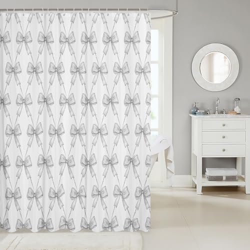 jejeloiu Gray Bow Shower Curtain 72"x72" Bathroom for Kids