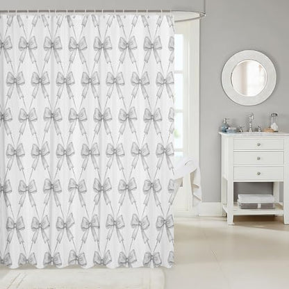 jejeloiu Gray Bow Shower Curtain 72"x72" Bathroom for Kids