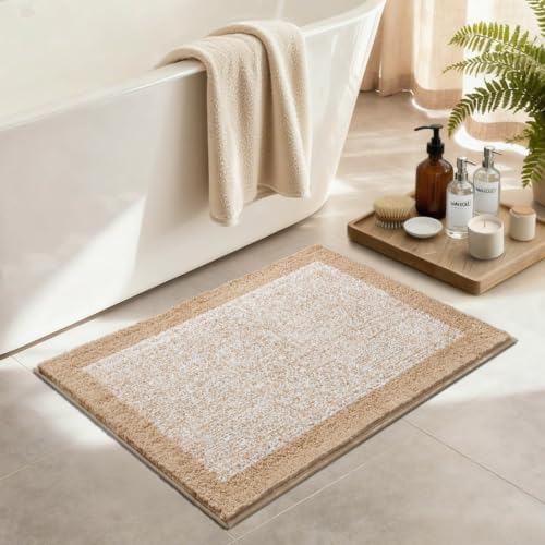 36x24 Large Bathroom Rugs Non Slip Washable, Soft Absorbent Bath Mat Beige