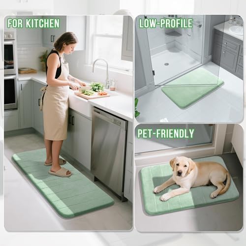 Yimobra Long Bath Mat 44"x24", Super Soft Quick Dry Memory Foam Bathroom Rug, Water Absorbent, Non Slip Backing Machine Washable for Tub Shower, Thick Comfort Support, Pale Green