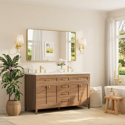 TETOTE 55 x 30 Inch Bathroom Mirror, Brushed Gold Metal Framed Wall Mounted Mirrors, Brushed Brass Rectangle Modern Decorative Vanity Mirror (Horizontal/Vertical)