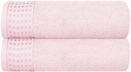 GLAMBURG 100% Cotton 2 Pack Oversized Bath Towel Set 28x55 Inches, Ultra Soft Highly Absorbant Compact Quickdry & Lightweight Large Bath Towels, Ideal for Gym Travel Camp Pool - Pink