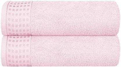 GLAMBURG 100% Cotton 2 Pack Oversized Bath Towel Set 28x55 Inches, Ultra Soft Highly Absorbant Compact Quickdry & Lightweight Large Bath Towels, Ideal for Gym Travel Camp Pool - Pink