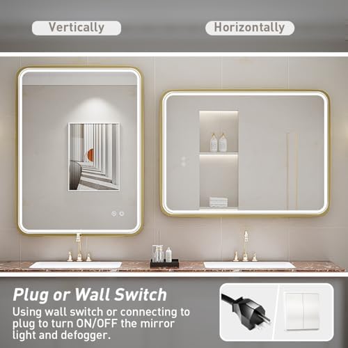 LED Bathroom Mirror with Light,Gold Frame,24x32 Inch