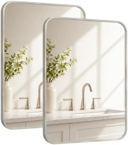 2-Pack 22x30 Inch Brushed Nickel Rounded Rectangle Vanity Mirrors