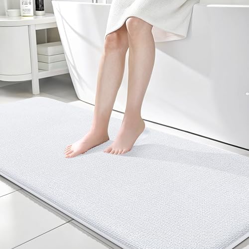 OLANLY Memory Foam Bathroom Runner Rugs 70x24, Absorbent Long Mat, White