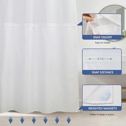 No Hook Nautical Shower Curtain with Snap in Liner 71x74 Inch