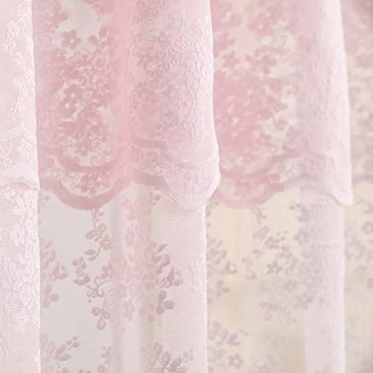 Pink Lace Shower Curtain 72x72, Cute Girly Style with Attached Valance