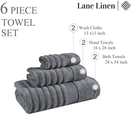 LANE LINEN Large Bath Towel Set Absorbent Quick Dry 100% Cotton Soft - Grey