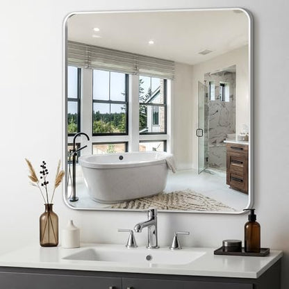 Delma Bathroom Vanity Mirror, Silver Framed Mirror for Over Sink, 30x30