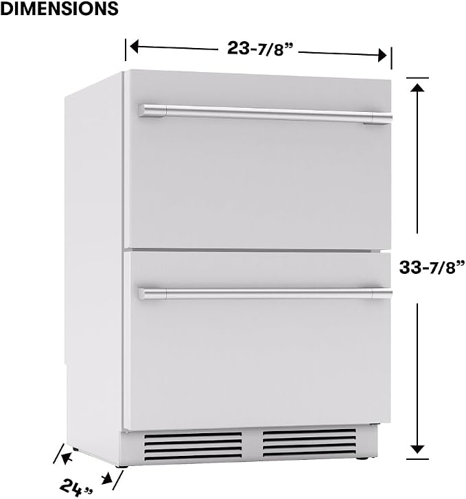 Zephyr Presrv 24 Inch Outdoor Dual Zone Refrigerator Drawers Wine & Beverage Fridge, Stainless Steel Wine Cooler Home Bar Under Counter Freestanding Built in, Energy Star Certified, 5.1 Cu. Ft