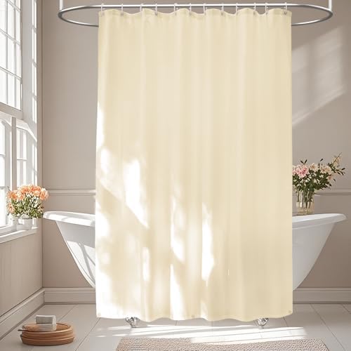 Seenus Waterproof Fabric Shower Curtain Liner with 3 Extra-Large Magnets, 72 x 72 inch Washable Cloth Shower Liner Elegant Hotel Quality, Neutral Cream Lightweight Shower Curtain for Bathroom