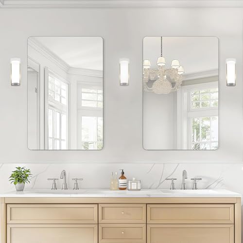 USHOWER 2-Pack Frameless Bathroom Mirrors for Over Sink, 20x30 Inch