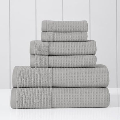 Modern Threads Waffle-Rib 6-Piece Towel Set – Premium Cotton Bath Towels, Ultra-Absorbent & Soft, Elegant Waffle Texture for Bathroom & Spa, Oyster