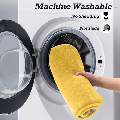 HUXMEYSON Bathroom Rugs Sets 3 Piece, Non-Slip & Quick Dry Bath Mat Set, Ultra Soft Velvet Bath Rugs for Bathroom, Toilet and Shower Floor, Yellow