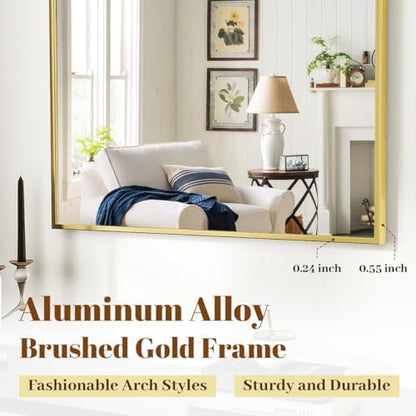 VooBang Arched Wall Mirror, 30 x 38 inch Arch Bathroom Mirror Gold