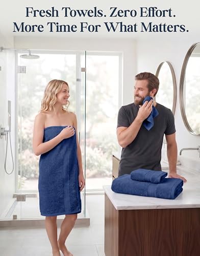 LANE LINEN Bath Towel Set Absorbent Quick Dry 100% Cotton 6 Piece - Navy