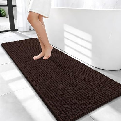 OLANLY Thick Chenille Bathroom Runner Rugs 47x20, Absorbent Bath Mat, Brown