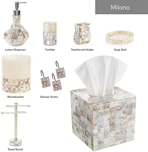 Creative Scents Milano Small Bathroom Trash Can 1.58 Gal / 6L - Decorative Bathroom Wastebasket with Beautiful Mother of Pearl Shells; Modern Round Waste Basket for Room, Bedroom or Living Room