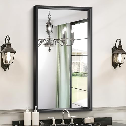 Bathroom Mirror, 20 x 36 inch Brushed Black Rectangle Mirror, 0.6" Thickened Deep Metal Frame Rectangular Vanity Mirror, Wall Mounted Mirror for Bedroom Living Room, Horizontal or Vertical