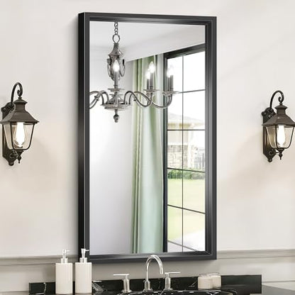 Bathroom Mirror, 20 x 36 inch Brushed Black Rectangle Mirror, 0.6" Thickened Deep Metal Frame Rectangular Vanity Mirror, Wall Mounted Mirror for Bedroom Living Room, Horizontal or Vertical