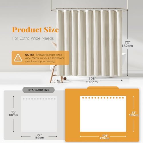 BTTN Linen Textured Waterproof Fabric Shower Curtain, 108x72, Light Cream