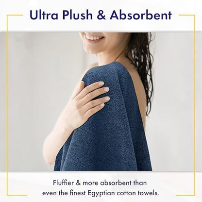 Alusa Home 100% Organic Luxury Bath Sheets - GOTS Certified - Extra Large 35x70 Inches (Pack of 2) Zero-Twist, Long-Staple Cotton Bath Sheet Set (Navy Blue)