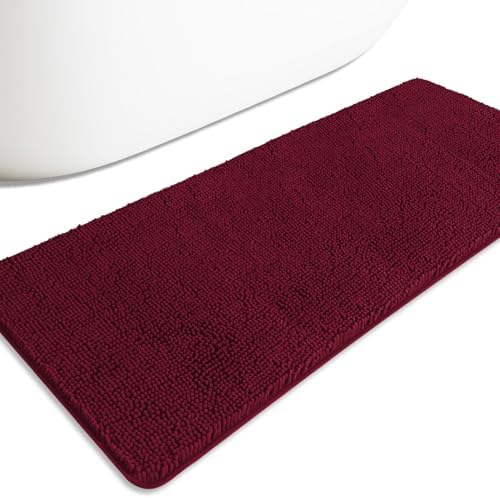 Bathroom Runner Rug 24 x 60 Inch – Extra Large Long Bath Mat | Absorbent and Washable Thick Chenille Bath Rug Non-Slip Runner Rug for Bathroom, Shower, Sink(Vivid Burgundy)