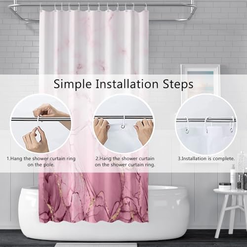 Pink Marble Stall Waterproof Shower Curtain 48x72 inches