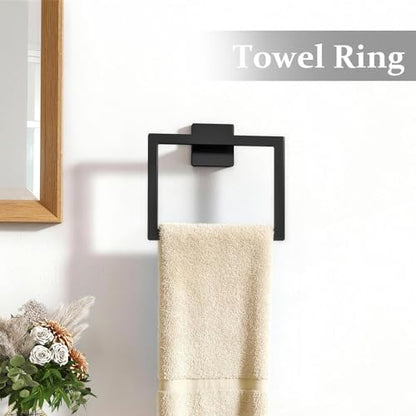 STWWO 5-Piece Matte Black Bathroom Accessories Hardware Set