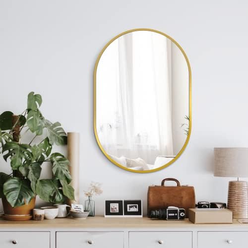 Delma 30x20 Gold Oval Bathroom Mirror for Over Sink, Aluminum Frame