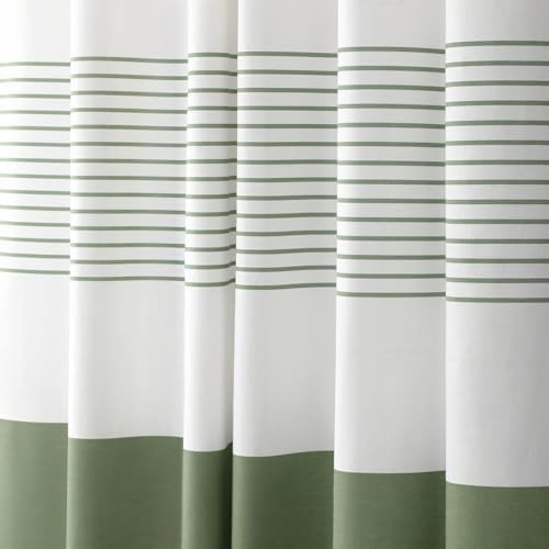 Sage Green Boho Cotton Striped Shower Curtain with Tassel 72"W X 84"L