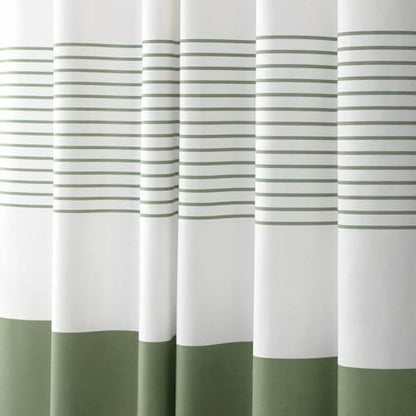 Sage Green Boho Cotton Striped Shower Curtain with Tassel 72"W X 84"L
