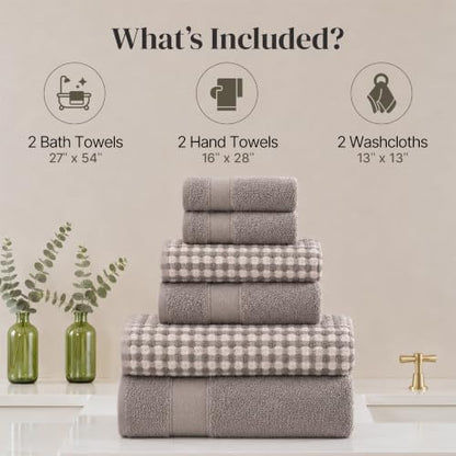 Modern Threads 6 Piece Bath Towel Set – Bathroom Towel Set with 2 Bath Towels, 2 Hand Towels & 2 Washcloths – 100% Cotton, Soft & Absorbent – Waffle (Classic Taupe)