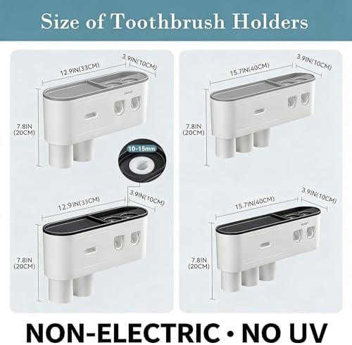 Toothbrush Holders for Bathrooms Wall Mounted, 6 Slot Toothbrush Holder with 2 Automatic Toothpaste Dispensers, 2 Magnetic Cups, Large Capacity Bathroom Organizer, Wall Storage with Drawer